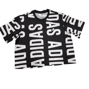 Adidas Women's Black Cropped Logo T-Shirt Size L Oversized Crop Top
